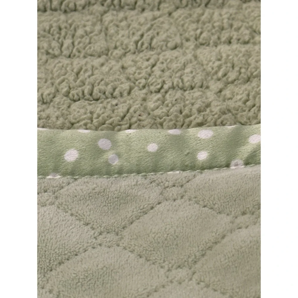 Pottery Barn Kids Sage Green Baby Blanket Embossed Diamonds Polka Dot Satin Trim